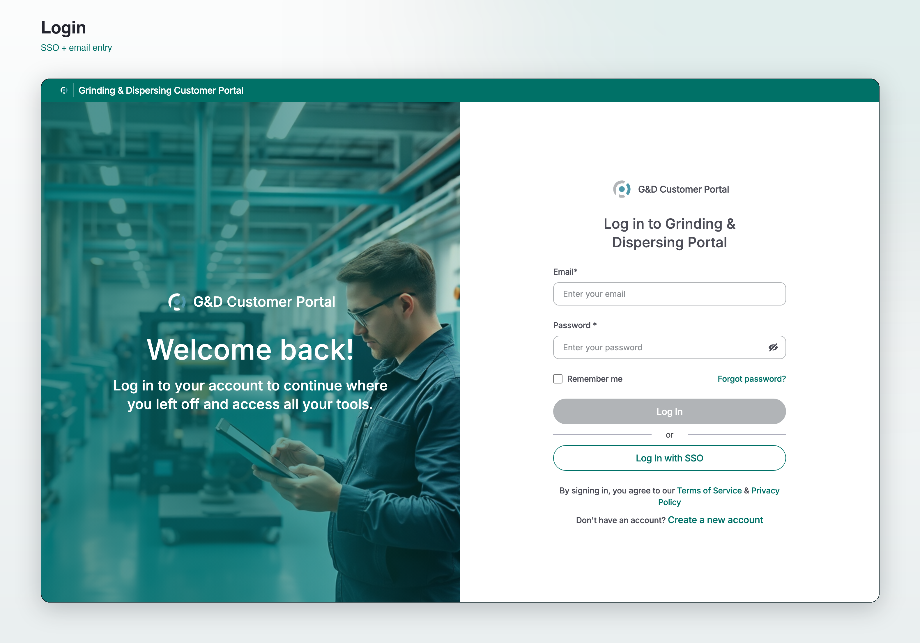 Login screen with SSO