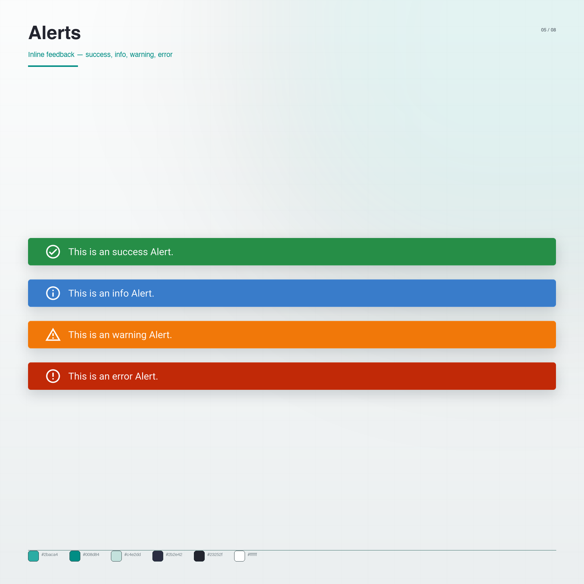 DASDS inline alert components — success, info, warning, error