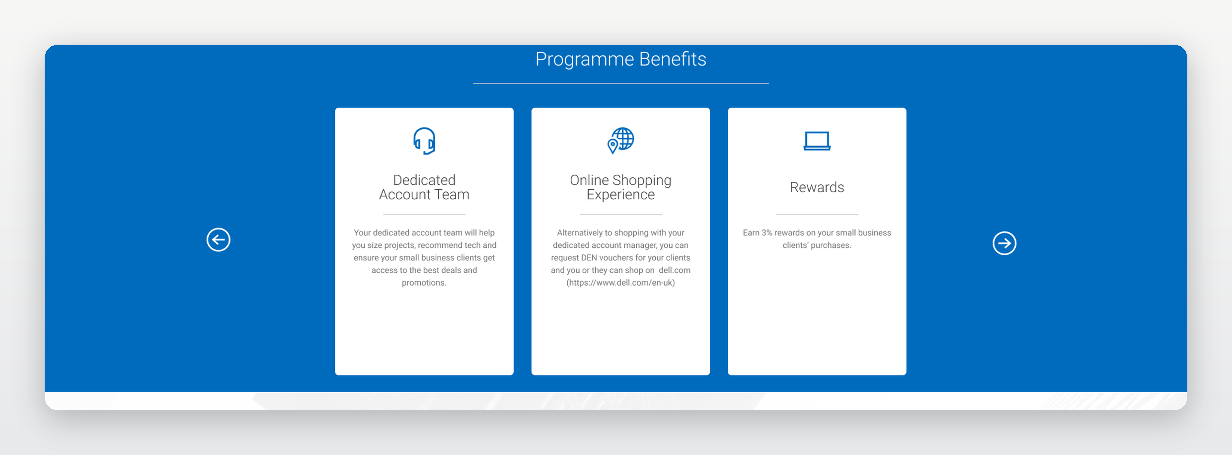 Dell Expert Network — programme benefits: dedicated account team, online shopping experience, rewards