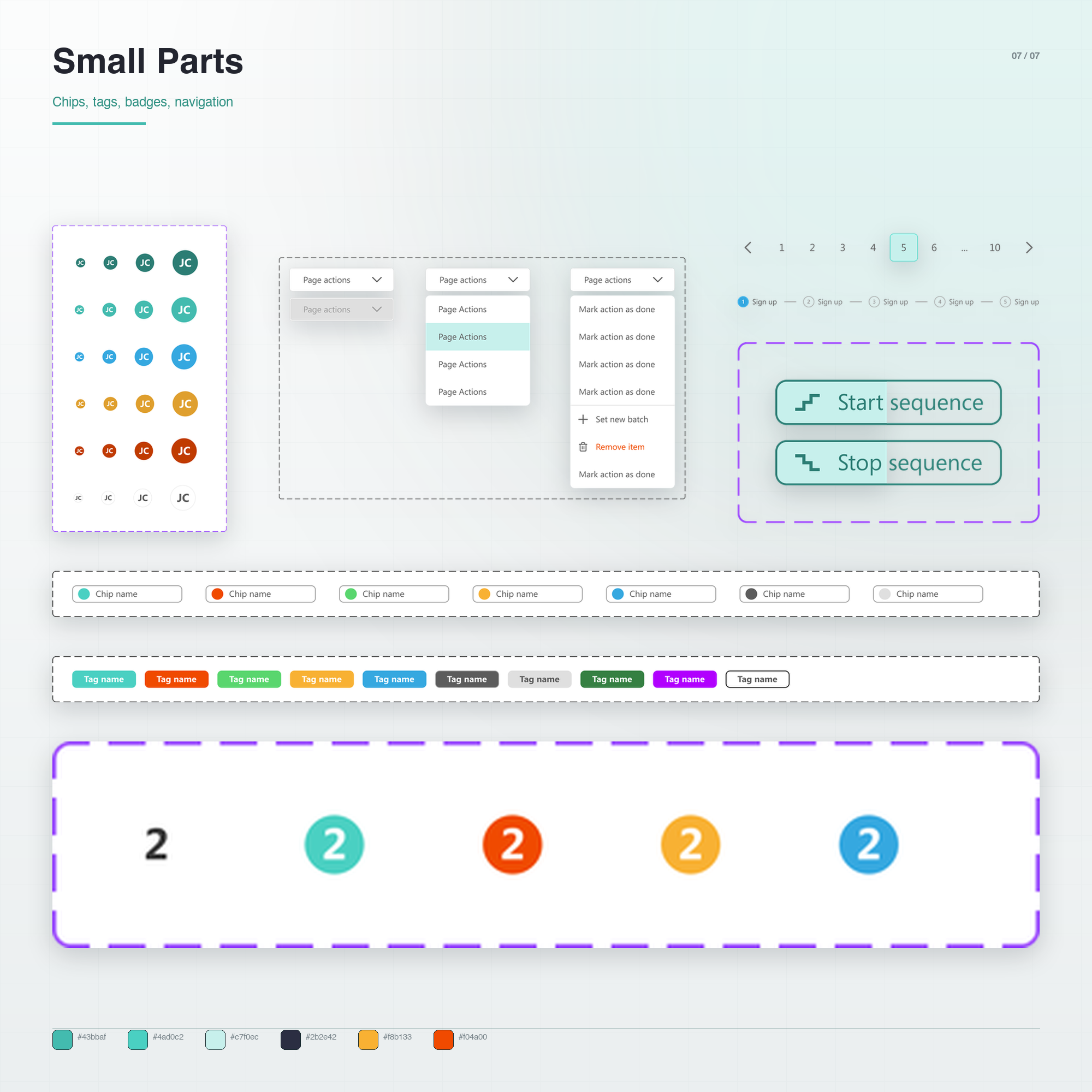 IRIS DS small parts — chips, tags, badges, pagination, start/stop