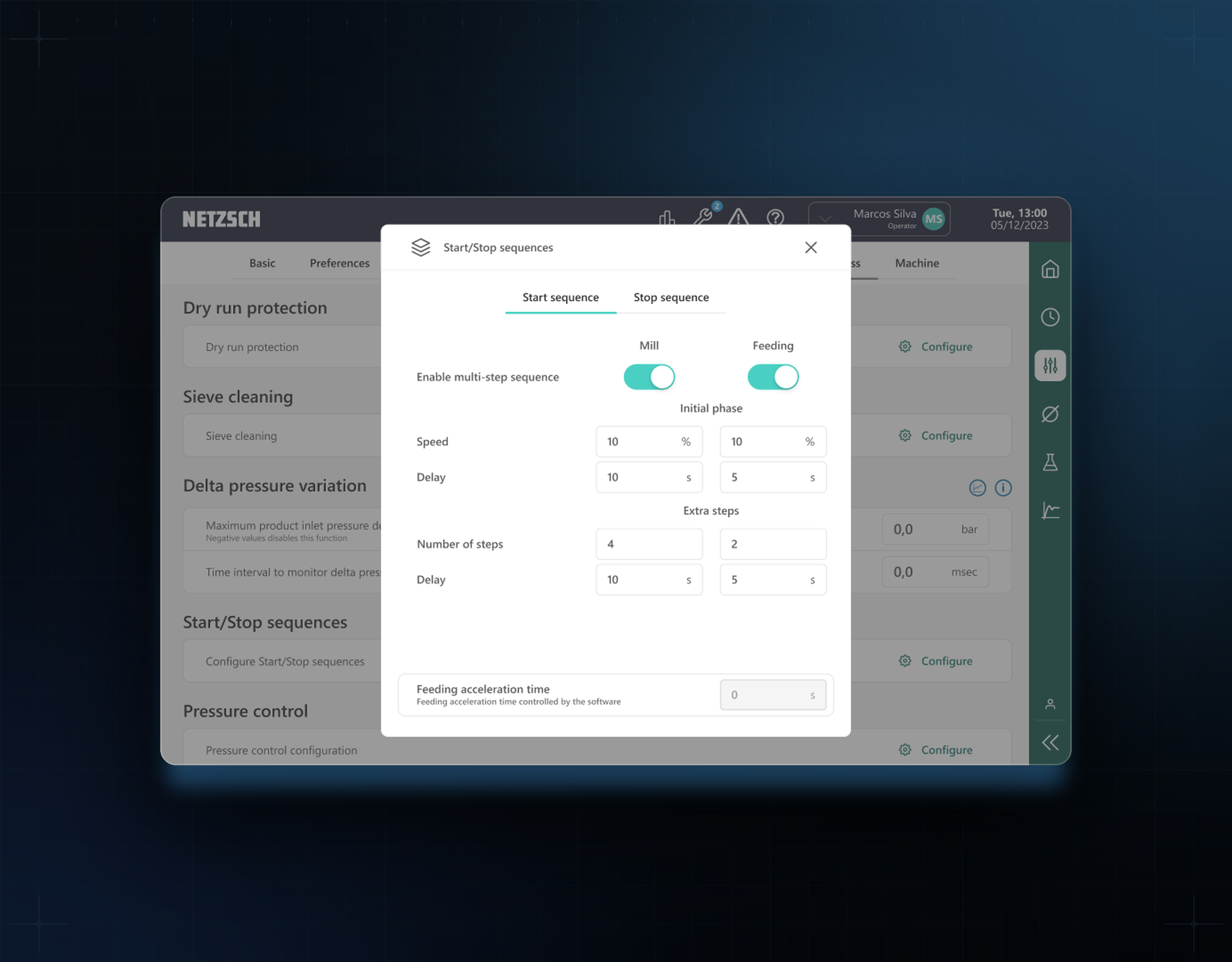Start and stop sequence — process logic visualization