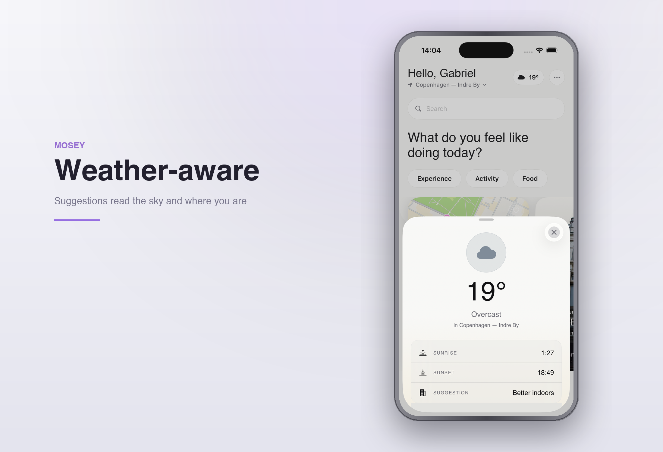 Mosey weather-aware suggestions