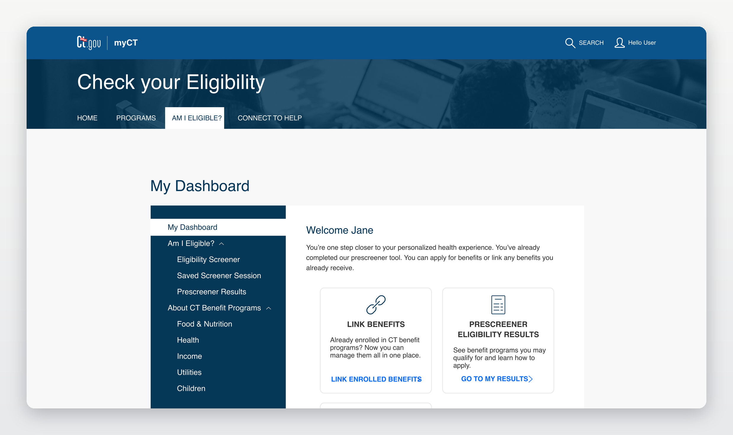 MyCT dashboard — link benefits, prescreener results, manage everything in one place