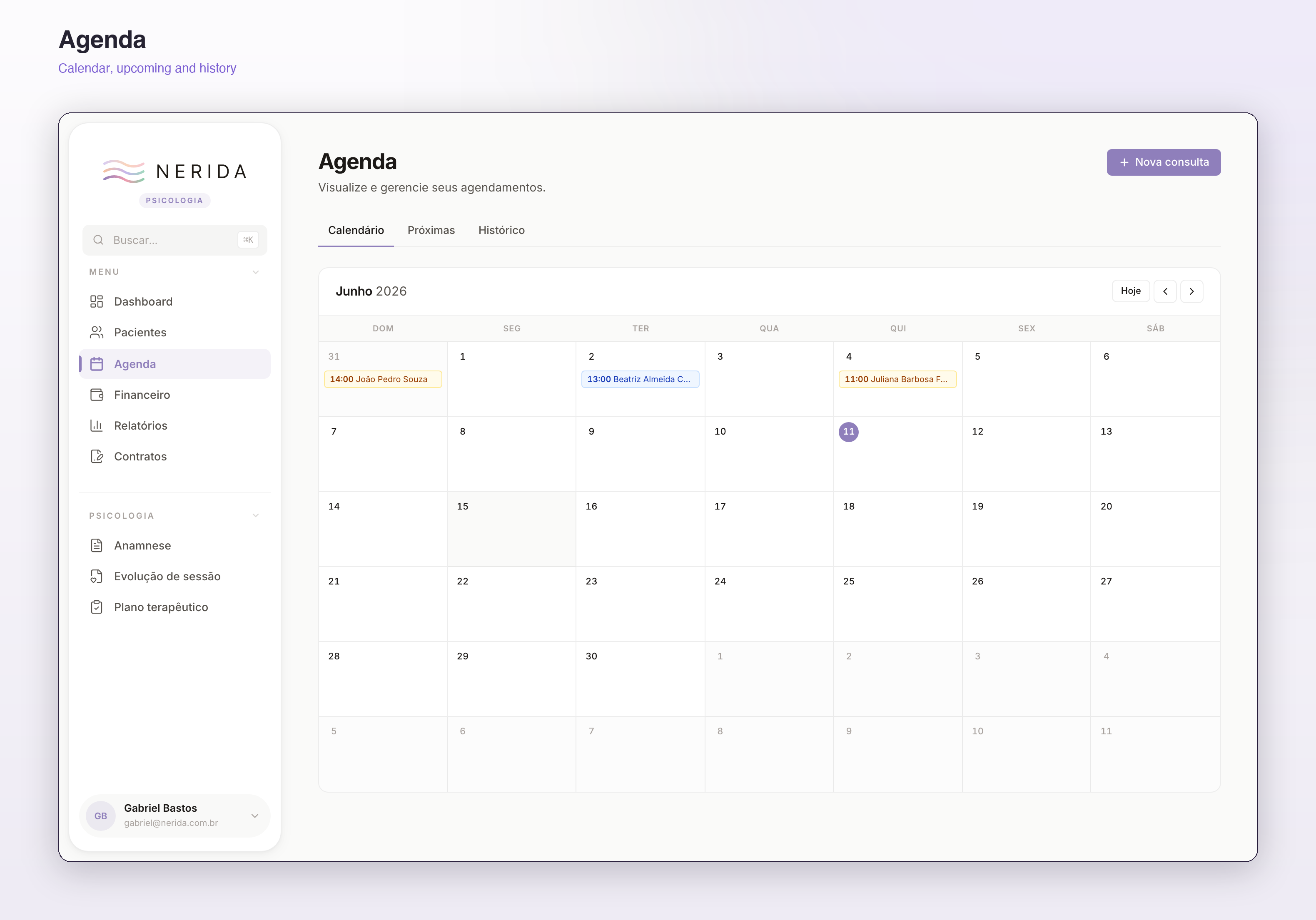 Agenda — monthly calendar with sessions
